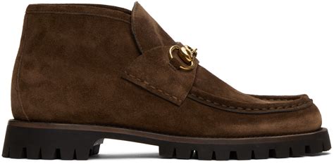 gucci horsbit ankle lug boots loafers brown|GUCCI Horsebit.